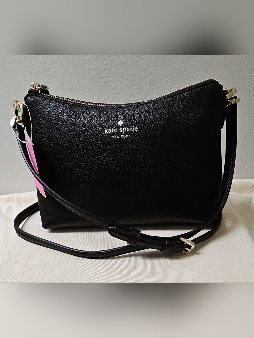 Kate Spade Black Pebbled Leather Crossbody with Gold Hardware